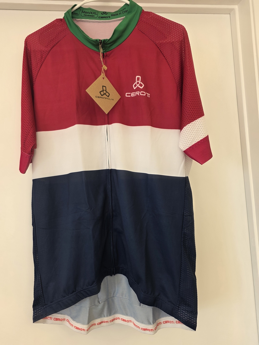 & Other Stories Red, White & Navy Kids' Cycling Jersey with Green Trim